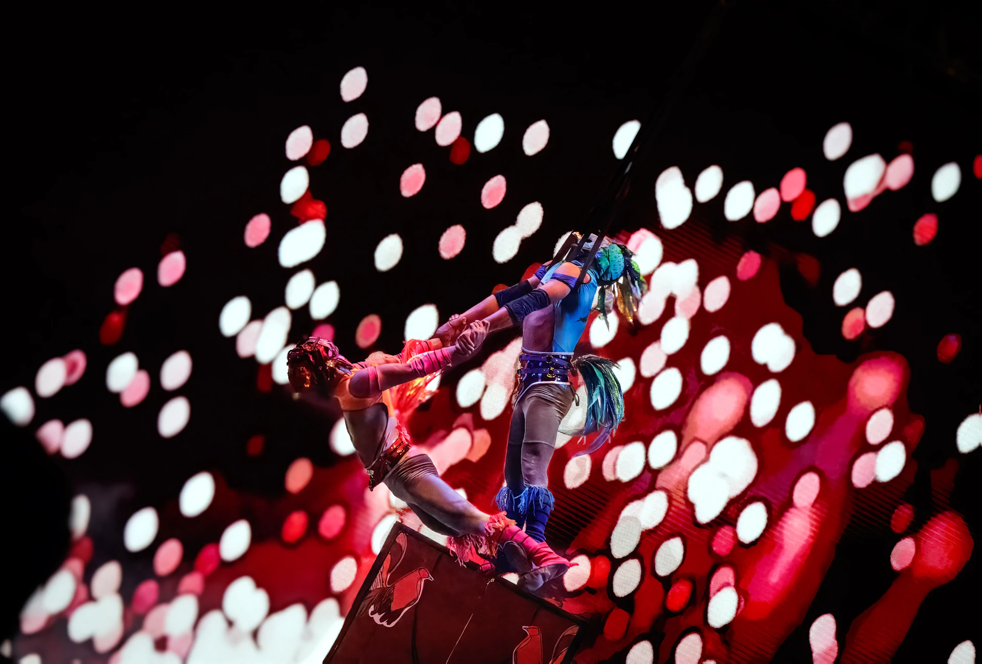 Acrobatic duet performing on stage for a corporate audience