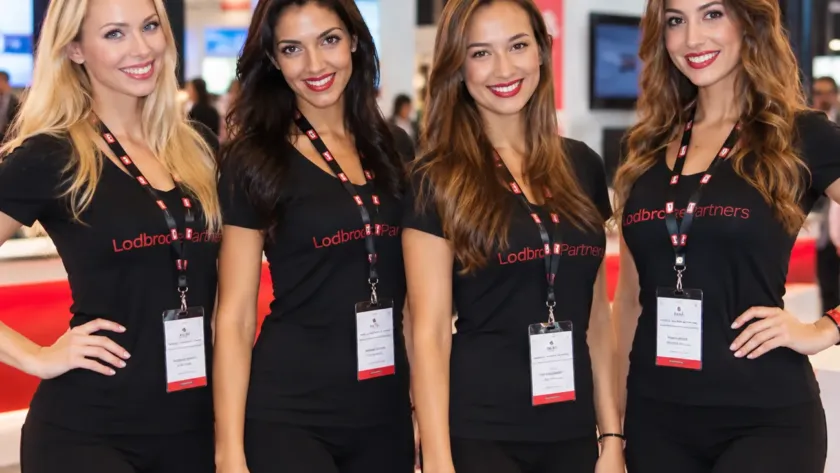 Event hostesses and brand promoters at an exhibition stand in Dubai